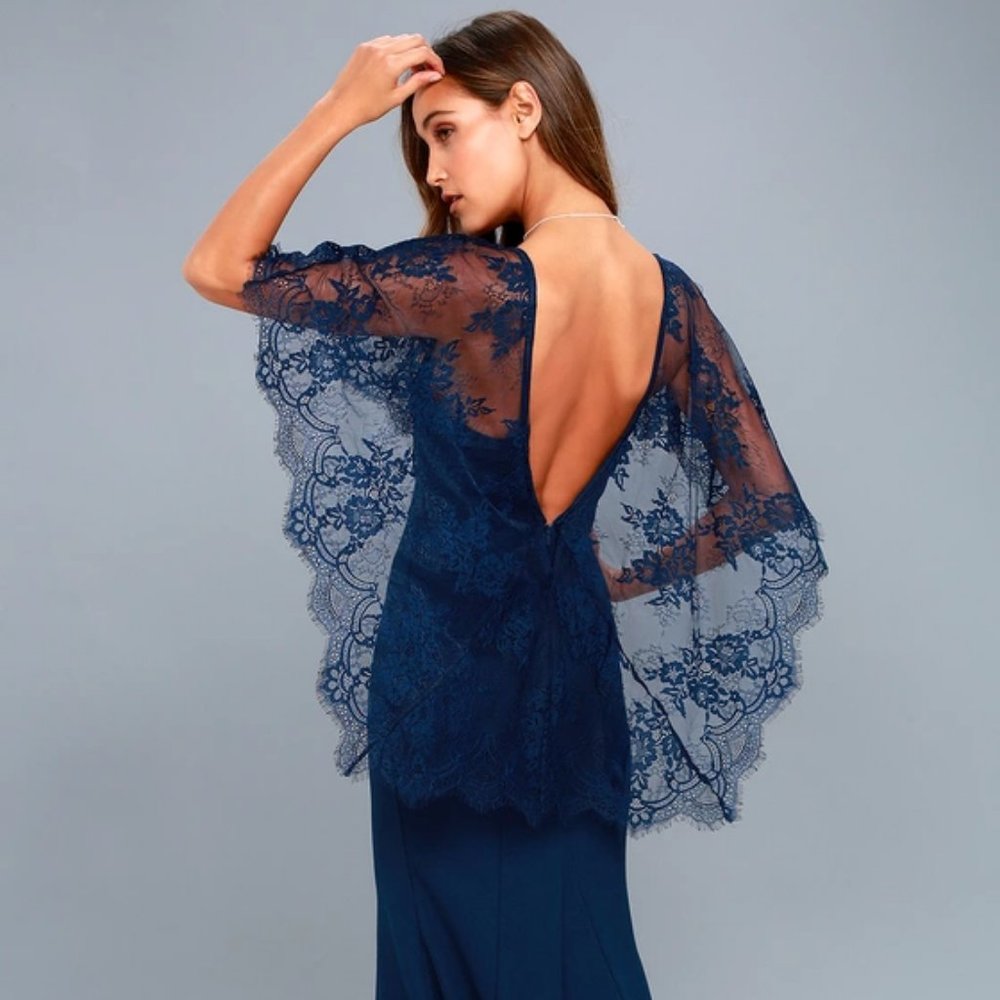 Amelie Navy Blue Lace Maxi Dress
